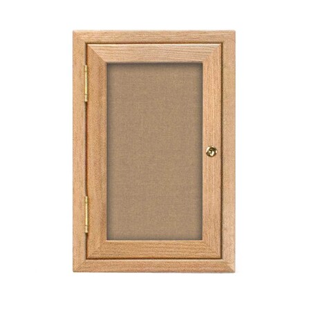 United Visual Products Single Door Enclosed Radius EZ Tack Board, 24"x36", Header, Gold/Blue UV7011EZ-BLUE-GOLD